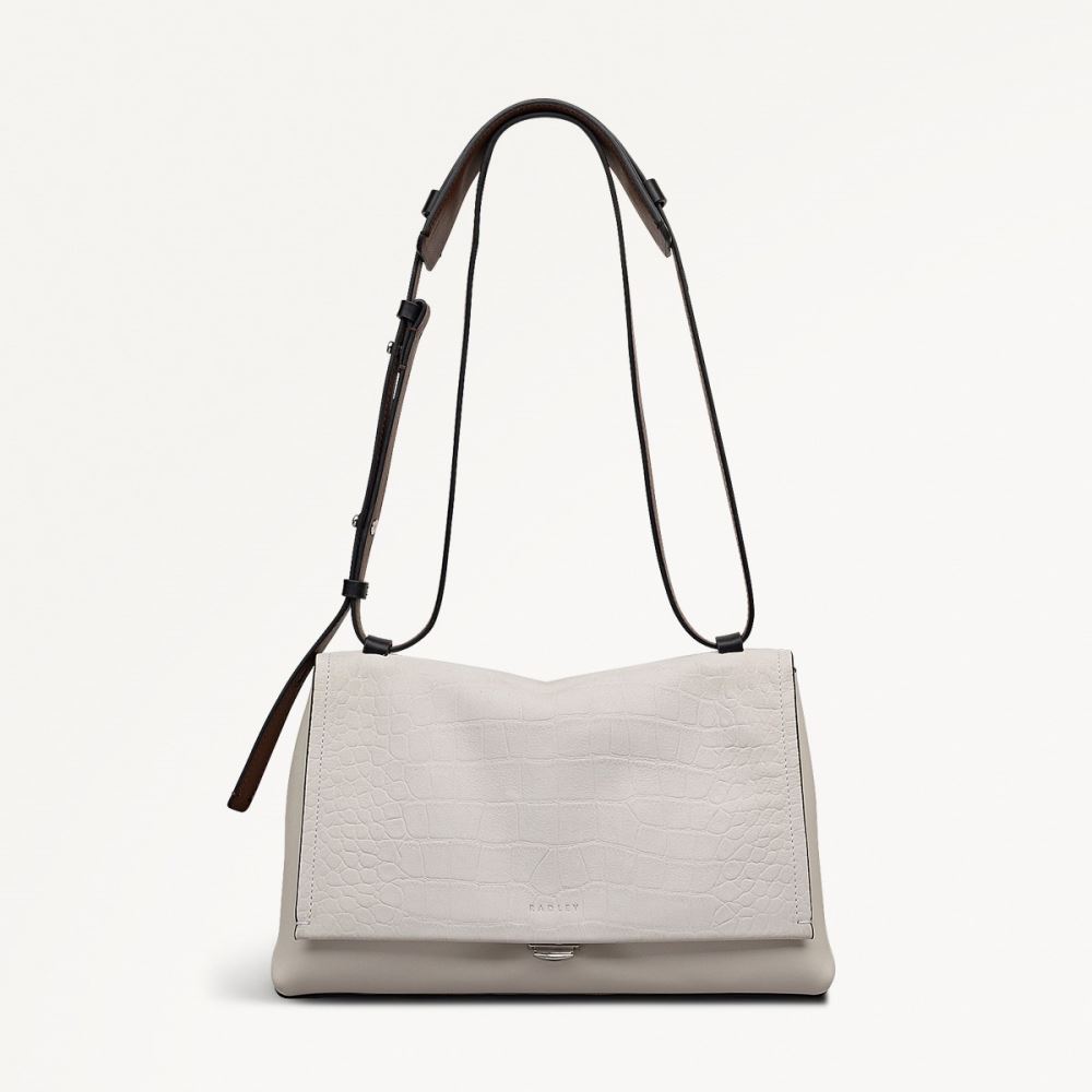 Latest Radley London Women's Mercer Street - Faux Croc - Medium Flapover Shoulder - Snow